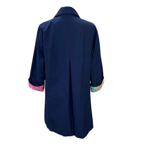 Lilly Pulitzer Palm Beach Swing Trench Coat Jacket Navy Blue Pink Size Medium - Picture 3 of 12